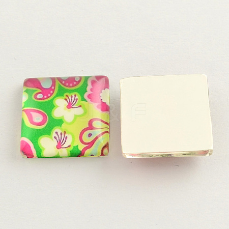 Flower/Floral Pattern Glass Square Cabochons for DIY Project X-GGLA-S022-20mm-13N-1