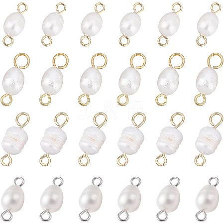  40Pcs 4 Style Natural Cultured Freshwater Pearl Beads Links Connectors FIND-NB0002-11-1