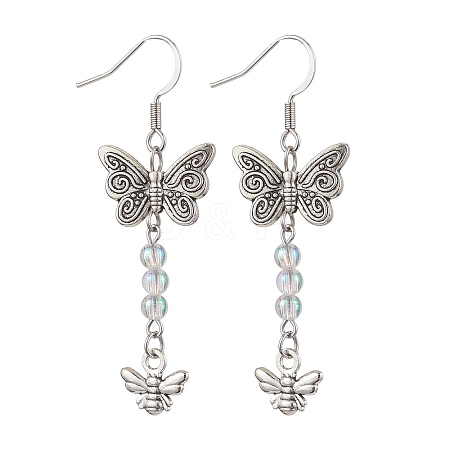 Butterfly & Bees Alloy Dangle Earrings for Women EJEW-JE05886-1