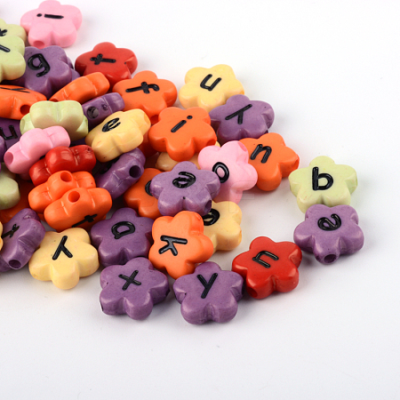 Opaque Acrylic Flower Horizontal Hole Letter Beads X-SACR-Q126-06-1