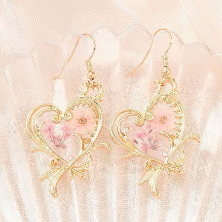 Alloy & Dried Flower Dangle Earrings AL-Z001-01G-01-1
