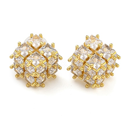 Brass Micro Pave Clear Cubic Zirconia Stud Earrings EJEW-B065-01G-1