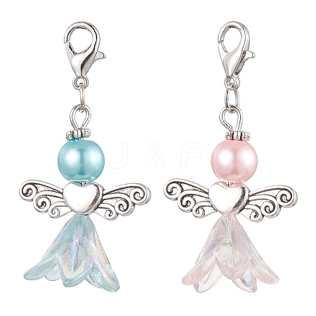 2Pcs 2 Colors Wedding Season Angel Glass Pearl & Acrylic Pendant Decorations HJEW-JM01922-01-1