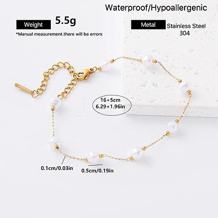 304 Stainless Steel Imitation Pearl Beaded Chain Bracelets for Women LH6839-4-1