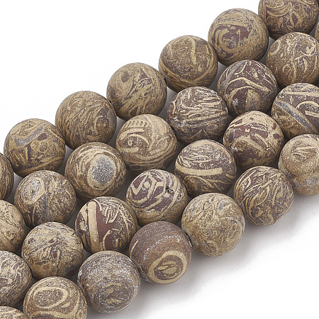 Natural Elephant Skin Jasper/Miriam Stone/Calligraphy Stone Beads Strands G-T106-125-1