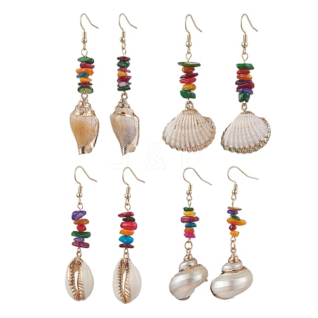 Dyed Shell & Electroplated Conch Shell Dangle Earrings EJEW-JE06061-1