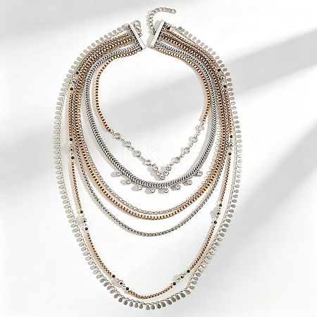 Boho Alloy Crystal Rhinestone Multi Layered Necklaces with Teardrop Tassel WG7D1FE-01-1