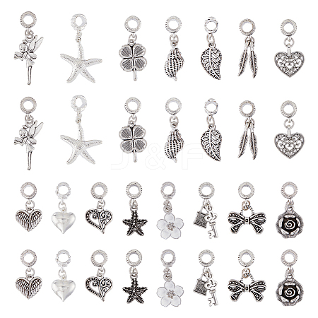SUPERFINDINGS 30Pcs 15 Styles Tibetan Style Alloy European Dangle Charms FIND-FH0008-46-1