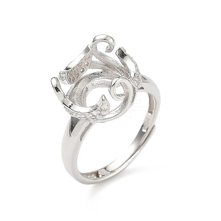 Rhodium Plated 925 Sterling Silver Micro Pave Clear Cubic Zirconia Adjustable Ring Components STER-NH0017-01P-1