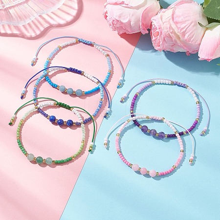 Adjustable Natural Gemstone Beads Braided Bead Bracelets for Women BJEW-MZ00286-1