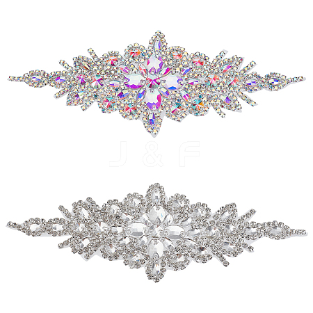 2Pcs 2 Style Flower Glitter Glass Rhinestone Appliques FIND-FG0002-60-1