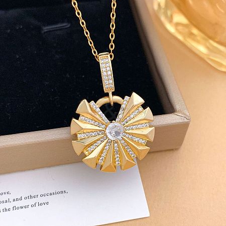 Brass Micro Pave Clear Cubic Zirconia Pendant 304 Stainless Steel Cable Chain Necklaces for Women WGB3057-03-1