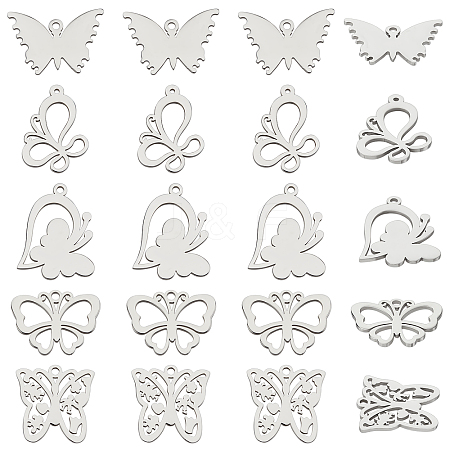 Unicraftale 20Pcs 5 Style 304 & 201 Stainless Steel Pendants STAS-UN0030-30-1