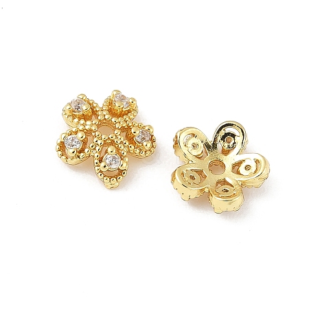 Brass Micro Pave Clear Cubic Zirconia Bead Caps KK-V015-22G-1