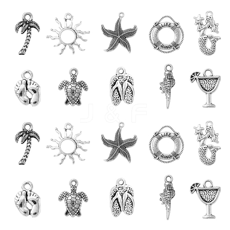 100Pcs 10 Style Ocean Theme Tibetan Style Alloy Pendants TIBEP-CJ0001-70-1