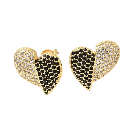 Brass Pave Cubic Zirconia Stud Earrings EJEW-M088-06G-04-1