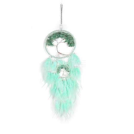 Retro Style Iron & Natural Green Aventurine Pendant Hanging Decoration PW-WG38430-04-1