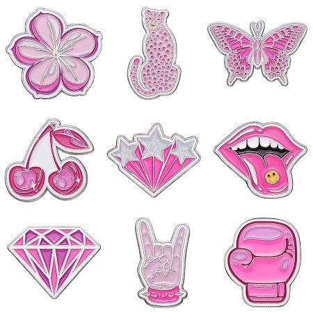 9Pcs 9 Styles Pink Series Enamel Pins JEWB-SZ0002-03-1