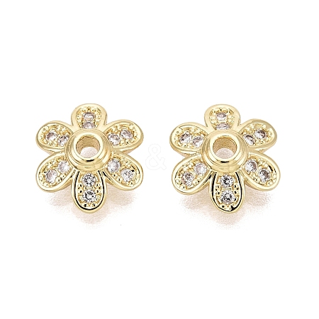 Brass Micro Pave Clear Cubic Zirconia Bead Caps KK-Q071-08G-02-1