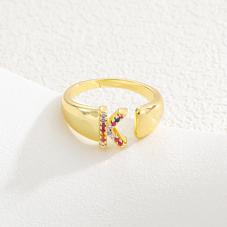 Brass Micro Pave Colorful Cubic Zirconia Cuff Open Rings FS-WG163C1-11-1