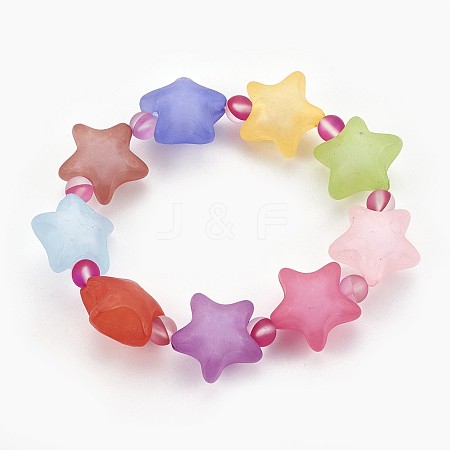 Frosted Acrylic Beads Kids Stretch Bracelets BJEW-JB03895-01-1