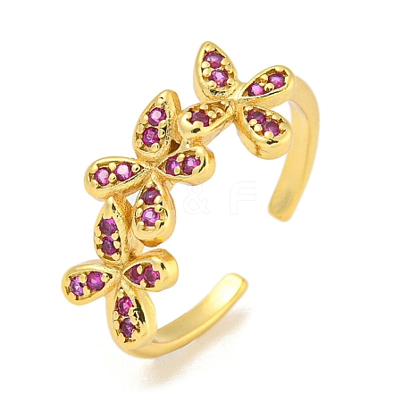 Flower Rack Plating Brass Micro Pave Cubic Zirconia Open Cuff Rings for Women RJEW-N047-01G-04-RS-1