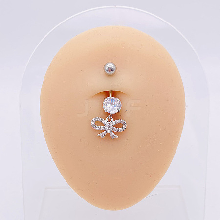 304 Stainless Steel Micro Pave Cubic Zirconia Belly Rings WGADED5-37-1