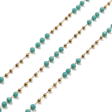 Rondelle Glass Beaded Link Chains CHS-G028-07G-02-1