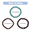 FIBLOOM 15Pcs 15 Style Round & Column & Disc Wood Beaded Stretch Bracelets Set BJEW-FI0001-26-2