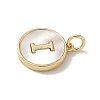 Brass Pave Natural Shell Flat Round with Letter Charms KK-Z115-13G-I-2