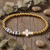 Adjustable New Year 2026 Brass Round Beaded Stretch Bracelets with Natural White Shell Cross OF5922-2