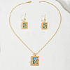 Rectangle Synthetic Turquoise Dangle Earrings & Pendant Necklaces Set YJ4866-5