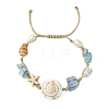 3Pcs Natural Shell & Quartz & Aquamarine Braided Bead Bracelets for Women BJEW-TA00576-3