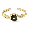 Hexagon Brass Pave Natural Labradorite & Cubic Zirconia Cuff Bangles for Women BJEW-Z172-01G-07-4