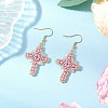 304 Stainless Steel Glass Seeds Cross Dangle Earrings EJEW-MZ00506-04-1
