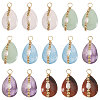 15Pcs 5 Colors Copper Wire Wrapped Natural Amethyst & Brecciated Jasper & Green Aventurine & Rose Quartz & Aquamarine Teardrop Pendants PALLOY-FH00152-1