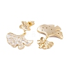 Ginkgo Leaf Brass Pave Clear Cubic Zirconia Stud Dangle Stud Earrings for Women EJEW-G391-10G-02-3