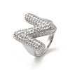 Letter Brass Micro Pave Clear Cubic Zirconia Open Cuff Ring for Women RJEW-N046-03N-P-1