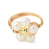 Natural Cultured Freshwater Pearl & Synthetic Hematite Finger Rings RJEW-JR01059-4