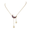 Natural Amethyst Chip Beads Moon Pendant Brass Cable Chain Necklaces for Women NJEW-TA00257-01-2
