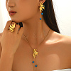 Stainless Steel & Plastic Imitation Pearl Flower Tassels Earrings & Necklaces & Rings Sets for Women DQ9834-1-3
