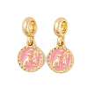 Rack Plating Alloy Pink Enamel European Dangle Charms FIND-C055-15G-1