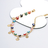 Bohemian Dyed Synthetic Turquoise Colorful Evil Eye Link Chain Brass Flower Tassel Double Layer Beach Anklets for Women CE2837-3