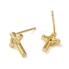 Rack Plating Brass Cross Stud Earrings EJEW-M235-02G-2