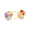 Glass Flat Round with Enamel Evil Eye Stud Earrings EJEW-P210-04G-2