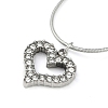 304 Stainless Steel Crystal Rhinestone Round Snake Chain Heart Pendant Necklaces for Women NJEW-Z044-02P-1