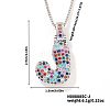 Brass Pave Colorful Cubic Zirconia Letter Pendant Box Chain Necklaces NU0575-36-1