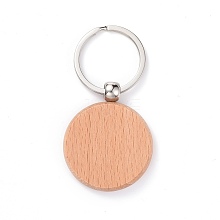 Natural Wood Keychain HJEW-P008-04