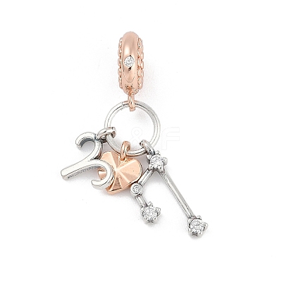 Brass Pendants with Cubic Zirconia European Beads KK-Q015-01C-1