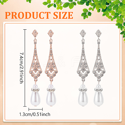 2 Pairs 2 Colors Plastic Pearl Dangle Stud Earrings with Rhinestone EJEW-AN0004-19-1
